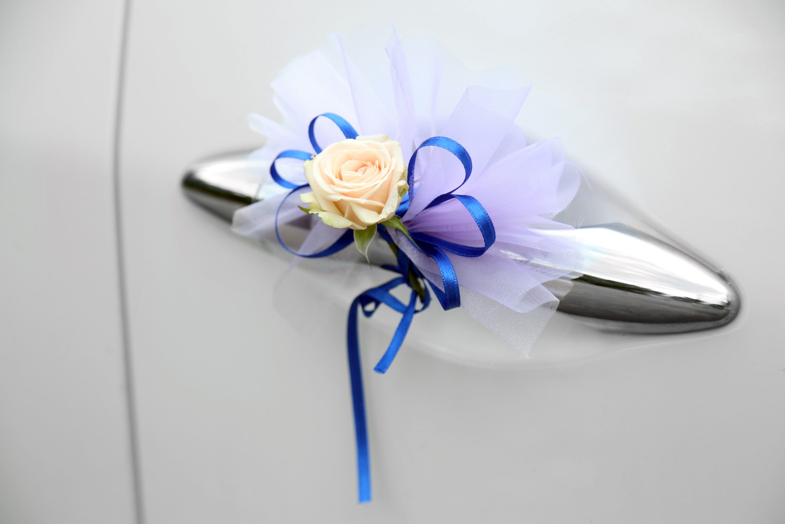 Wedding car decorated with flowers